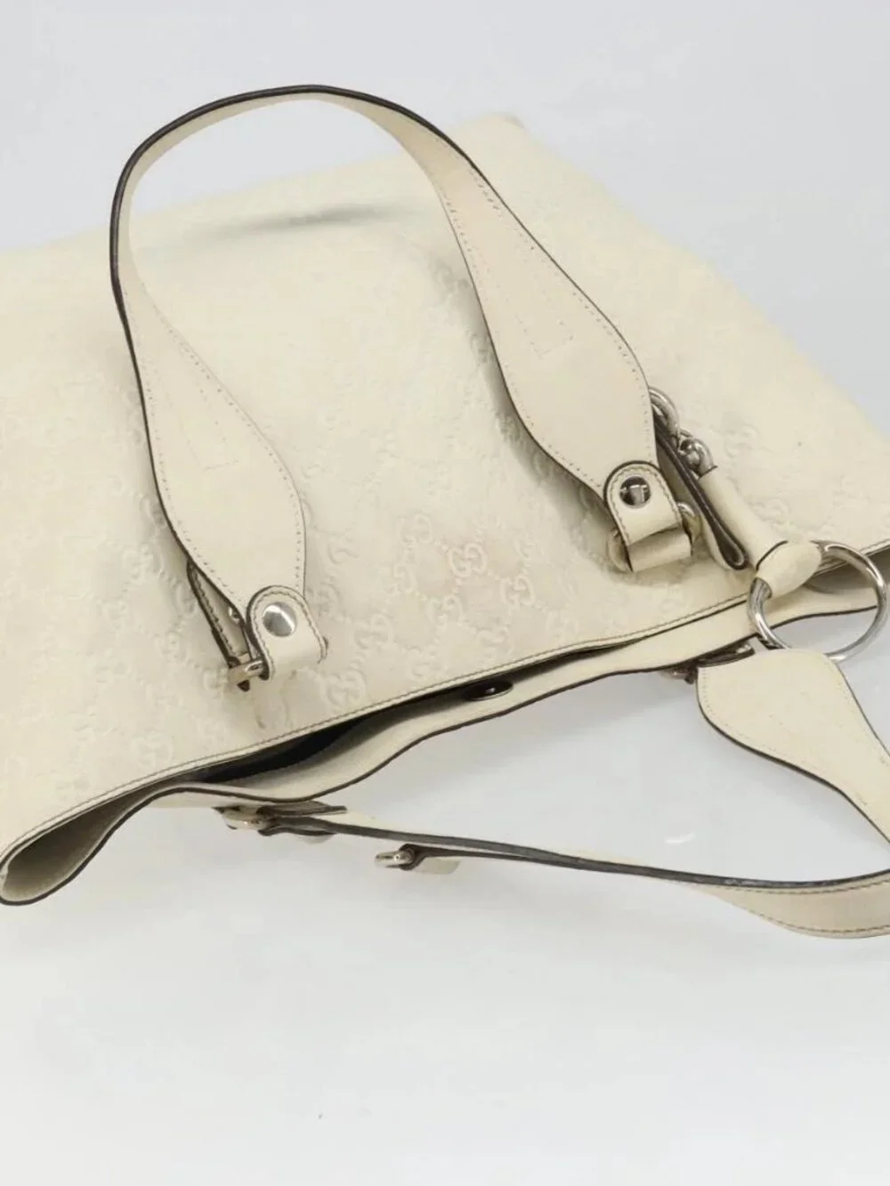 GUCCI GG Canvas Guccissima Hand Bag Leather White Silver 229852 Auth ka4829